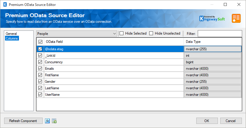 SSIS OData Source Component - Columns